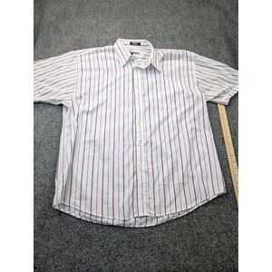 Enrico Rossini Shirt Mens Large White Purple Striped Short Sleeve Button Front
